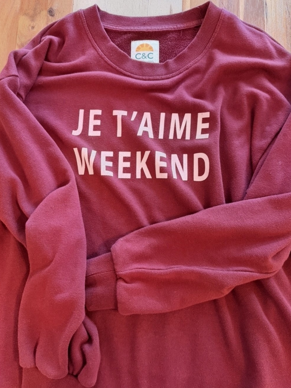 C&C California Burgundy Crewneck 'Je T'aime Weekend' Pullover